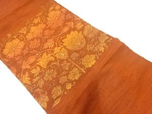 リサイクル　手織り紬花唐草模様織出し名古屋帯